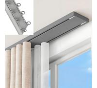 GJMSSMY Tringle à Rideaux Double à Fixation Plafond, séparateur de pièce à 2 Couches pour Baie vitrée/Chambre/Porte, Design Droit Silencieux, Bandes insonorisées 100-420 cm (Gris 150 cm/4,9 pi)