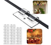 GJV Lot de 20 crochets pour guirlandes lumineuses extérieures, crochet léger robuste avec bandes adhésives imperméables, supports de cordon extérieurs transparents pour suspendre les décorations de