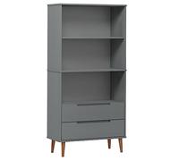GKHPYURE Bibliothèque Molde grise 85 x 35 x 170,5 cm en bois massif de pin | Design scandinave, 3 compartiments 2 tiroirs, finition peinture UV, grand espace de rangement