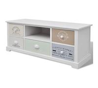 GKHPYURE Meuble TV 100 cm en bois de paulownia, 5 tiroirs | Style rustique français, tiroir central vert clair, meuble hi-fi, commode, buffet