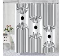 GKLEASG Rideau de Douche Blanc et Noir, Style bohème, Minimaliste, Moderne, Arche géométrique, Lavable en Machine, Tissu imperméable pour Salle de Bain, Baignoire avec Crochets, 182,9 x 182,9 cm
