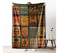 Gklnmcx Couverture Douce Flanelle Motif Plaid Ethnique Tribal, Couverture Polaire Adulte Patchwork Vintage Boho, Jeté De Canapé Chaude Et Confortable pour Chambre À Coucher, Lit 220 X 240