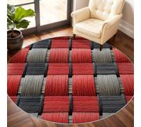 GKPLY Tapis rond à texture tissée rouge et gris de 0,9 m | Tapis tressé pour chambre à coucher, art géométrique, lavable, tapis d'intérieur antidérapant