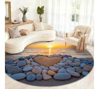 GKPLY Tapis rond en forme de cœur galets de 0,9 m | Tapis d'intérieur chaud et antidérapant pour chambre à coucher, motif rocher, lavable