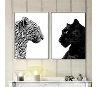 GKUVBF Tableau sur toile représentant une panthère noire et blanche, affiche animalière, décoration murale pour salon (20 x 30 cm x 2 / sans cadre)