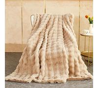 GKXLH Couverture douce et moelleuse - Plaid douillette pour canapé, Couverture en fausse fourrure lapin en peluche, plaid chaud épaisses à bulles pour lit, canapé, chambre à coucher, salon(Café Léger)