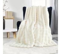 GKXLH Couverture Douce et Moelleuse - Plaid Douillette pour canapé, Couverture en Fausse Fourrure Lapin en Peluche, Plaid Chaud épaisses à Bulles pour lit, canapé, Chambre à Coucher, Salon (Blanc)