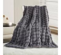 GKXLH Couverture douce et moelleuse - Plaid douillette pour canapé, Couverture en fausse fourrure lapin en peluche, plaid chaud épaisses à bulles pour lit, canapé, chambre à coucher, salon(Gris foncé)