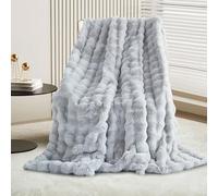 GKXLH Couverture douce et moelleuse - Plaid douillette pour canapé, Couverture en fausse fourrure lapin en peluche, plaid chaud épaisses à bulles pour lit, canapé, chambre à coucher, salon(Gris Clair)