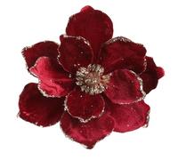 GL-Turelifes Lot de 6 grandes fleurs de magnolia artificielles pliées en velours à paillettes de 25,4 cm pour décoration de sapin de Noël, Nouvel An, fête, mariage (rouge vin)