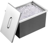 Glacière encastrable, 56 cm x 43 cm x 30 cm, en acier inoxydable, bac à glace commercial avec couvercle, bar à glace d'extérieur de 38 litres, tuyau d'évacuation et bouchon de vidange inclus, pour vin