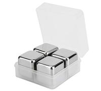 Glaçons réutilisables en acier inoxydable, pierres à whisky en métal, pierres de refroidissement recongelables avec pinces à glace pour boissons, whisky, vodka (Paquet de 4 (pas de logo))