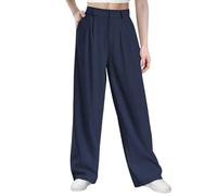Glacspyg Femmes Automne et Hiver Pantalons décontractés Taille Haute Tissu Polyester élasthanne Haute densité de Travail Professionnels Larges élégants et Lisses avec Poches Bleu Marine XL