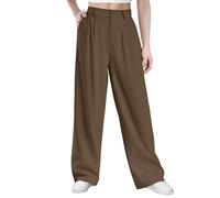 Glacspyg Femmes Automne et Hiver Pantalons décontractés Taille Haute Tissu Polyester élasthanne Haute densité de Travail Professionnels Larges élégants et Lisses avec Poches Marron XL