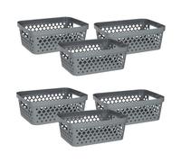 Glad Lot de 6 paniers de rangement en plastique | Bacs de rangement ouverts pour étagères, salle de bain, garde-manger, placard | Boîtes de rangement gigognes avec poignées, 7 litres, gris