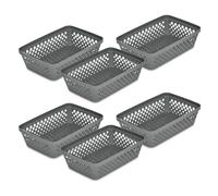 Glad Lot de 6 paniers de rangement en plastique - Plateaux à tiroirs polyvalents, conteneurs de garde-manger et bacs de salle de bain - Lot de 6 organiseurs de taille moyenne, gris