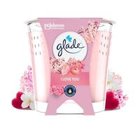 Glade Bougie Parfumée - Certifiée Vegan - Parfum I Love You - Infusé aux Huiles Essentielles -Formule Sans Huile de Palme - dure pendant au moins 27 heures - Cadeau Femme - 112g