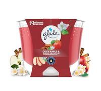 Glade Bougie Vegan Longue Durée - Parfum Infusé Huiles Essentielles - Nouvelle Formule Sans Huile De Palme - Cosy Apple & Cinnamon - 1 Bougie