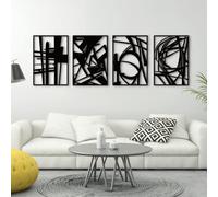 Glamativity Lot de 4 décorations murales abstraites en métal noir à une ligne - Décoration minimaliste à ligne unique - Sculptures texturées 3D pour salon, chambre à coucher, salle de bain, étude