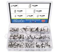 Glarks 120 pièces colliers de serrage à oreille unique 7-21mm en acier inoxydable 304 kit d'assortiment