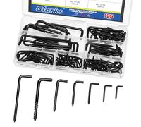 Glarks 125pcs M2.4 / M2.5 / M2.8 / M3.4 / M3.7 / M3.8 / M4.7 Noir L en forme de vis en crochets kit, crochets à angle droit en acier au carbone, crochet auto-robinage carré pour tasses