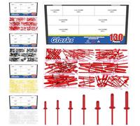 Glarks 130pcs 7 tailles Rivets aveugles en aluminium rouge, Rivet Pop Mandrin en acier à poignée en aluminium, Kit d'assortiment de rivets Pop, Grands rivets à bride pour le métal, Meubles, Automobile