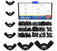Glarks 135 PCS m3 M4 M5 M8 M10 M12 kit de série d'écrous Papillon noir, 7 tailles d'écrous papillon en acier au carbone à haute résistance, fixations métriques à boulon papillon