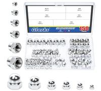 Glarks 150pcs M3/M4/M5/M6/M8/M10 Kit d'écrous de capuchon de glaçon en acier au carbone, Écrous de dôme hexagonal plaqué nickel, Écrous de tête de dôme de capuchon de glaçon, Écrou de couronne à dômes