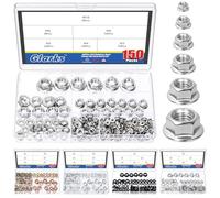 Glarks 150pcs M3/M4/M5/M6/M8/M10 Kit d'écrous de verrouillage de bride hexagonale, Écrous de bride métrique hexagonale en acier inoxydable, Écrous de verrouillage de bride dentaire
