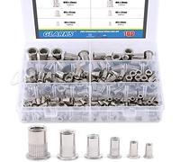 Glarks 180pcs M3/M4/M5/M6/M8/M10 Kit d'assortiment d'écrous de rivet à tête plate, Rivnut d'insertion en acier inoxydable, écrous de rivet filetés, Rivnut métrique pour l'automobile, meubles