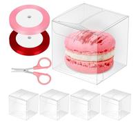Glarks 33pcs 2,3 x 2,3 x 2,3 pouces boîte - cadeau transparente set plastique petite boîte - cadeau boîte - cadeau cube transparente avec ruban de satin de 0,4 pouce x 74 pieds et ciseaux