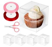 Glarks 33pcs 2,7 x 2,7 x 2,7 pouces boîte - cadeau transparente set plastique petite boîte - cadeau boîte - cadeau cube transparente avec ruban de satin de 0,4 pouce x 74 pieds et ciseaux