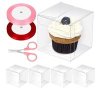 Glarks 33pcs 2 x 2 x 2 pouces boîte - cadeau transparente set plastique petite boîte - cadeau boîte - cadeau cube transparente avec ruban de satin de 0,4 pouce x 74 pieds et ciseaux