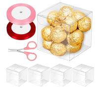 Glarks 33pcs 3 x 3 x 3 pouces boîte - cadeau transparente set plastique petite boîte - cadeau boîte - cadeau cube transparente avec ruban de satin de 0,4 pouce x 74 pieds et ciseaux