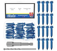 Glarks 52pcs 3/16 x 1-1/4 '' fente Hex rondelle tête béton vis kit d'ancrage, bleu vis de ciment lourd avec broche de forage et broche de pilote pour l'ancrage à la maçonnerie, stuc