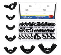 Glarks 80pcs M3/M4/M5/M6/M8/M10 Kit d'assortiment d'écrous à aile noire, Écrous papillon en acier inoxydable, Écrous de serrage à torsion à main, Pièces de fixation Wingnuts pour machines