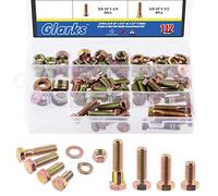 Glarks Assortiment de 112 rondelles de boulon d'écrou de grade 8 3/8"-16, y compris 28 écrous hexagonaux, 28 rondelles plates, 28 rondelles de verrouillage et 28 boulons hexagonaux robustes
