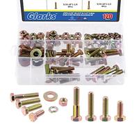 Glarks Assortiment de 120 boulons hexagonaux à filetage grossier 5/16"-18 Grade 8 - 4 tailles 3/4", 2,5 cm, 1-1/4", 1-1/2" vis à tête hexagonale et écrous hexagonaux, rondelles de verrouillage plates
