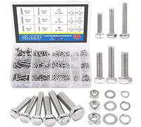 Glarks Assortiment de 510 vis hexagonales plates en acier inoxydable, boulons, écrous, serrures et rondelles plates