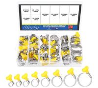 Glarks Assortiment de 76 colliers de serrage réglables de 8 à 44 mm en acier inoxydable avec poignée en plastique pour tuyaux d'eau, plomberie, automobile et mécanique