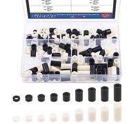 Glarks Kit assorti d'entretoises rondes en nylon pour vis M6, entretoises de vis pour prises électriques, entretoises en ABS noir et blanc, rondelles rondes en ABS, support d'entretoise matériel
