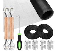 Glarks Kit de réparation d'écran de fenêtre noire de Glarks 14pcs 59 "W x 106" L, inclus 1pcs Fibre de verre Mesh 8pcs Clips d'installateur d'écran 2pcs 10.94yard Spline 3pcs Spline Removal Tool