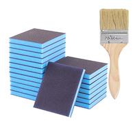 Glarks Le kit de 21 éponges de ponçage grain 120 comprend 20 blocs de ponçage réutilisables et lavables de 120 x 100 x 12 mm avec 1 pinceau pour bois, métal, peinture et cloison sèche