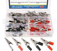Glarks Lot de 100 pinces crocodiles en métal 3 styles 53 mm pour test de laboratoire, 50 pièces avec aiguilles en plastique rouge et noir et 50 pièces sans capuchon