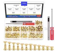 Glarks Lot de 110 rivets en cuir 6 tailles M5 x 4/5/6/8/10/12 mm kit de tournevis Chicago Button reliure vis à clous pour loisirs créatifs