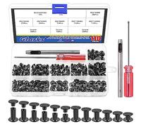 Glarks Lot de 110 rivets en cuir avec poinçon et kit de tournevis, 6 tailles, M5 x 4/5/6/8/10/12 mm - Rivets à ongles pour loisirs créatifs en cuir (noir pistolet)