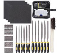 GLARKS Lot de 12 mini râpes en bois assorties comprenant une brosse et une boîte de rangement avec 4 papiers abrasifs pour fixer des bijoux, sculptures sur bois diamantées