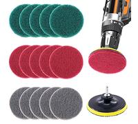 Glarks Lot de 12 tampons de nettoyage pour carrelage 12,7 cm avec support de disque 12,7 cm pour salle de bain et cuisine, 3 raideurs différentes (rouge, gris, vert)