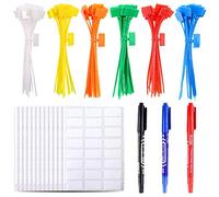 Glarks Lot de 150 attaches de marqueur de câble en nylon 6 couleurs 15,2 cm avec étiquettes autocollantes pour écrire sur Ethernet avec 3 marqueurs et 288 étiquettes de câble blanches pour