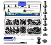Glarks Lot de 150 jeux de vis Chicago noires de type pistolet, rivets Chicago M5 x 5 mm, 6 mm, 8 mm, 10 mm, 12 mm et vis à tête plate et tige 4x4 mm, rivets à clou bouton Chicago en métal